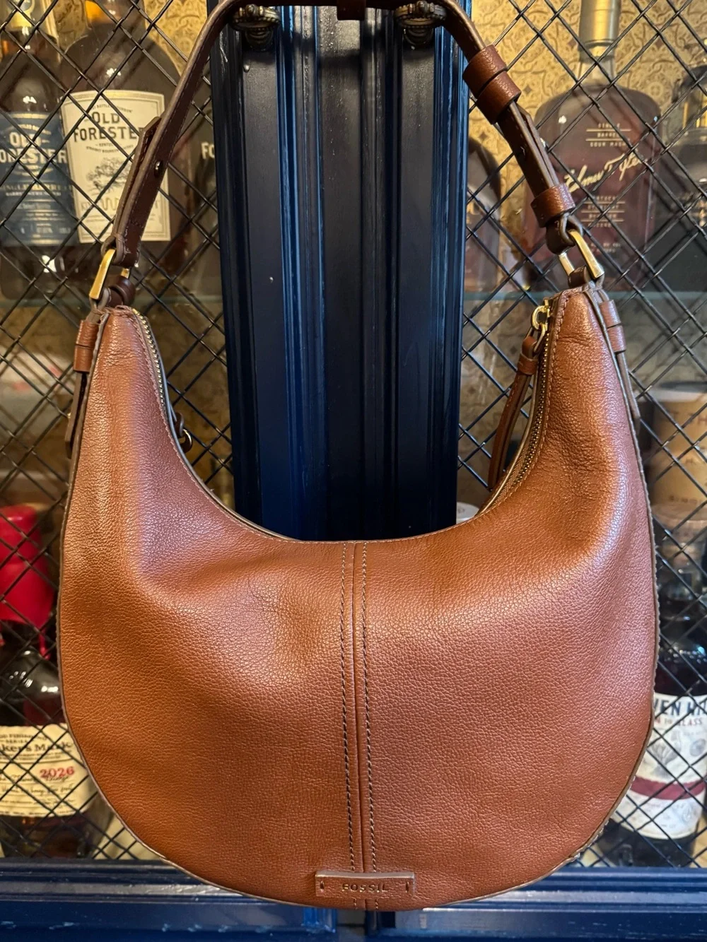 Fossil Shae Hobo Bag Brown Leather Shoulder Crescent Purse Boho Luxury Western